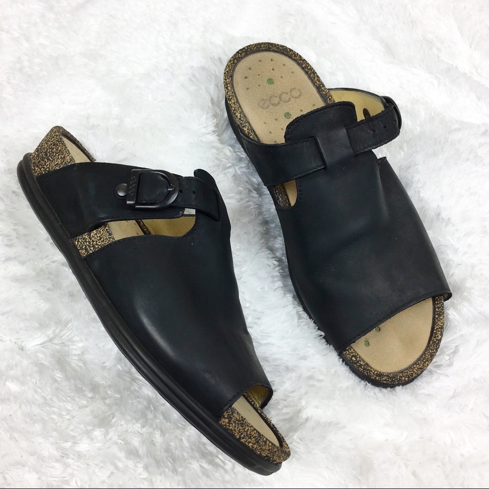 Ecco Black Cork Sandals 39